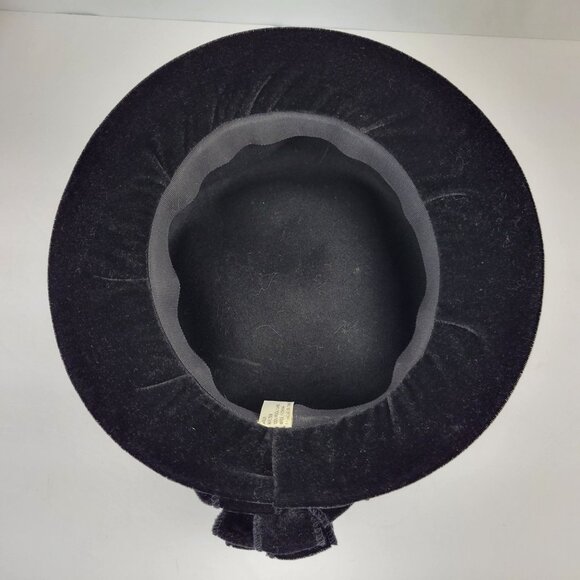 Vintage Arlin Black Wool Cloche Hat With Velvet Ribbon & Bow Detail main image 6